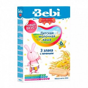 Bebi Premium Каша молочная 3 злака с Печеньем с 6 мес. 200 г
