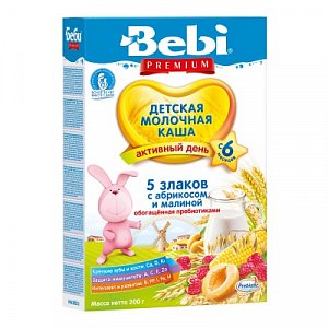 Bebi Premium Каша молочная 5 злаков с абрикосом и малиной с 6 мес. 200 г