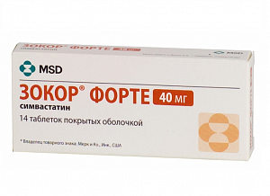 Зокор Форте таблетки покрытые оболочкой 40 мг 14 шт.