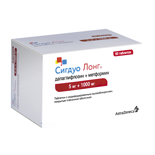 таблетки покрытые пленочной оболочкой с модифицированный высвобождением 5 мг+1000 мг 60 шт.