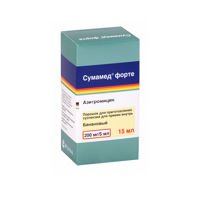Сумамед Форте порошок для приготовления суспензий для приема внутрь 200 мг/5 мл 16,74 г (15 мл) с банановым вкусом