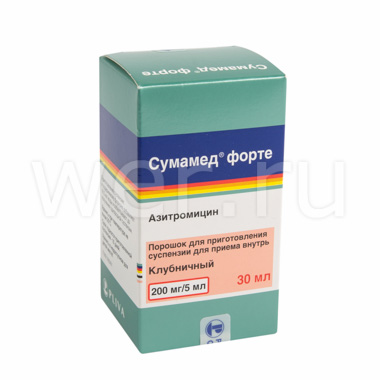Сумамед Форте порошок для суспензий 200 мг/5 мл 29,3 г (30 мл) Клубничный