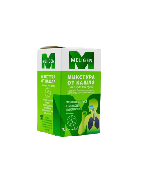 Микстура от кашля для взрослых сухая порошок для приема внутрь пакетики 1,7г 10 шт. Мелиген