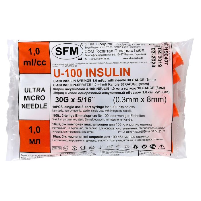 инсулиновый u-100 1мл 10 шт. игла g30 0,3х0,8мм