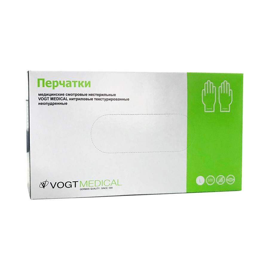 Перчатки vogt medical нитриловые нестерильные неопудренные р.l №100 (50 пар) белые