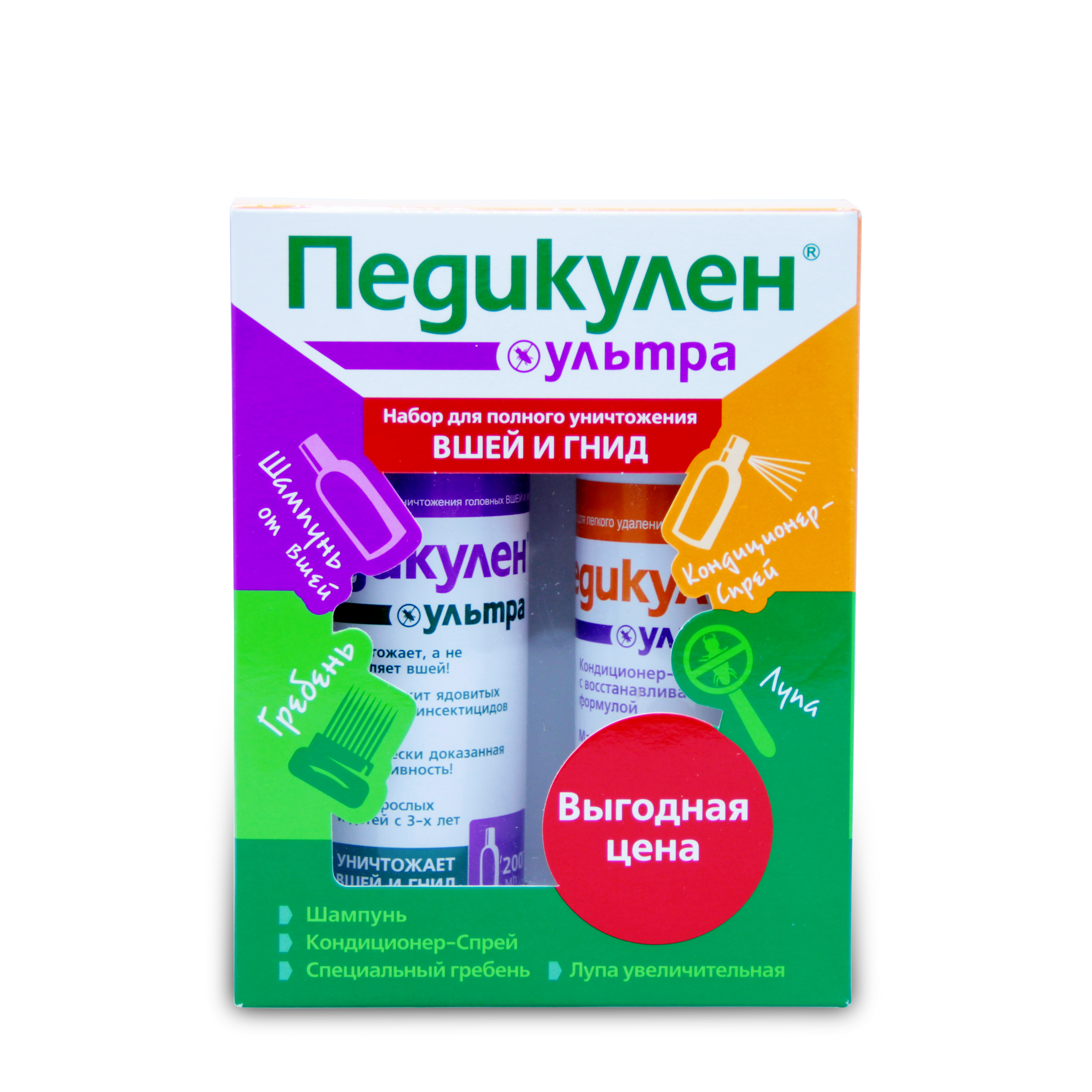 набор шампунь 200 мл+кондиционер-спрей 150 мл+гребень+лупа