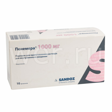 порошок для приготовления раствора для внутривенного введения 1000 мг флакон 10 шт.