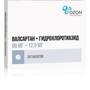 Валсартан-Гидрохлортиазид таблетки покрытые пленочной оболочкой 80 мг+12,5 мг 30 шт. Валсартан-Гидрохлортиазид таблетки покрытые пленочной оболочкой 80 мг+12,5 мг 30 шт.