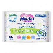Merries Салфетки влажные Flushable 64 шт. сменный блок