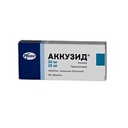 Аккузид таблетки покрытые пленочной оболочкой 20 мг+25 мг 30 шт. Аккузид таблетки покрытые пленочной оболочкой 20 мг+25 мг 30 шт.