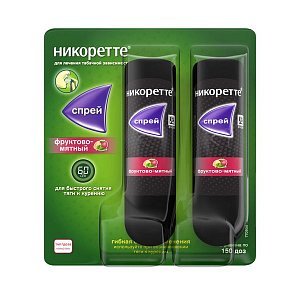 Никоретте спрей для слизистой оболочки полости рта дозированный фруктово-мятный 150 доз 2 шт.