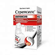 Стрепсилс Интенсив спрей для местного применения дозированный вишня-мята 8,75 мг доза 15 мл Стрепсилс Интенсив спрей для местного применения дозированный вишня-мята 8,75 мг доза 15 мл