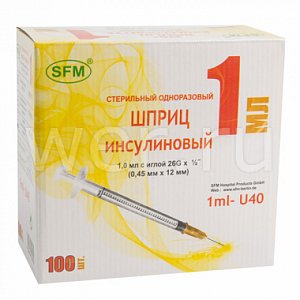 SFM Шприц инсулиновый u-40 трехкомпонентный 1 мл n100