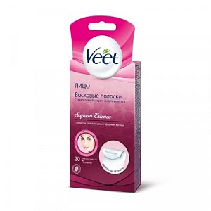 Veet Полоски восковые для лица с ароматом бархатной розы и эфирными маслами 20 шт.