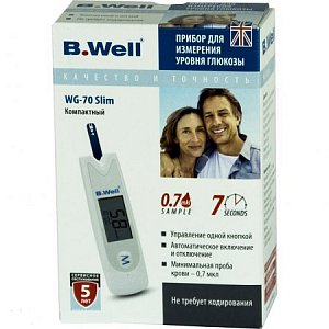 B.Well Глюкометр WG-70 Slim + тест-полоски 10 шт.