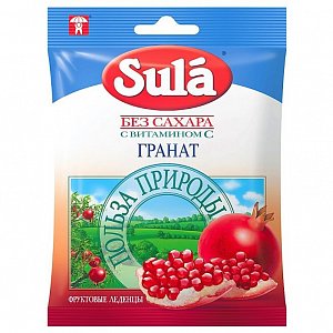 Леденцы Зула (Sula) гранат с витамином С 60г б/сах