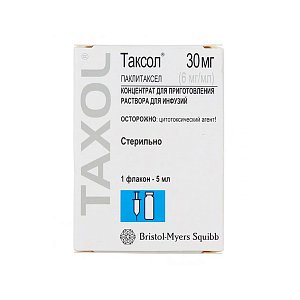 Таксол концентрат для приготовления раствора для инфузий 30 мг (6 мг/мл) флакон 5 мл 1 шт.
