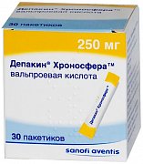 Депакин Хроносфера гранулы с пролонгированным высвобождением 250 мг пакетики 30 шт. Депакин Хроносфера гранулы с пролонгированным высвобождением 250 мг пакетики 30 шт.