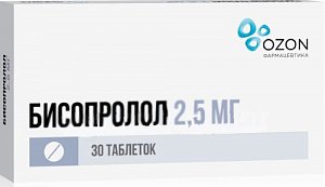 Бисопролол таблетки покрытые пленочной оболочкой 2,5 мг 30 шт. Озон