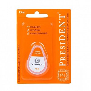 PresiDENT Зубная нить Мята вощеный 15 м
