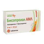 Бисопролол АМЛ таблетки 5 мг+10 мг 30 шт. Бисопролол АМЛ таблетки 5 мг+10 мг 30 шт.