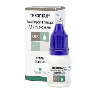 Тизоптан капли глазные 0,3 мг/мл+5 мг/мл флакон 3 мл