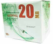 Шприц SFM Hospital трехкомпонентный 20 мл 50 шт. игла 21G 40 мм Шприц SFM Hospital трехкомпонентный 20 мл 50 шт. игла 21G 40 мм