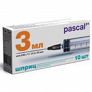 Шприц 3-х компонентный 3 мл 10 шт. с иглой 23G Паскаль