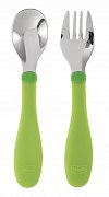 Chicco Набор для кормления Вилка и ложка из нержавеющей стали зеленый 18м+