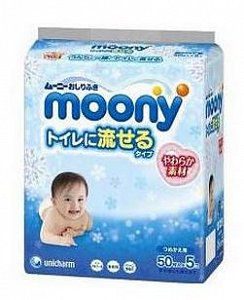 Moony Салфетки влажные для детей запасной блок 50х5 шт.