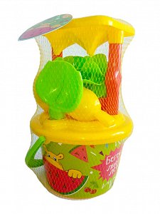 Полесье GT9355 Песочный Набор Бегемот ведро Среднее (Совок, Грабельки, Ситечко,Мельница)
