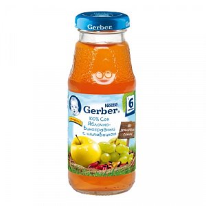 Gerber Сок Яблоко с виноградом и шиповником осветленный с 6 мес. 175 мл