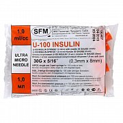 Шприц SFM Hospital инсулиновый U-100 1мл 10 шт. игла G30 0,3х0,8мм Шприц SFM Hospital инсулиновый U-100 1мл 10 шт. игла G30 0,3х0,8мм