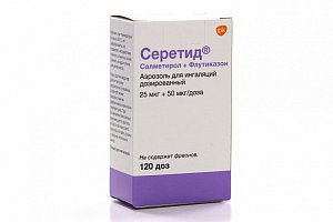 Серетид аэрозоль для ингаляций дозированный 25 мкг/50 мкг ингалятор с распылителем 120 доз