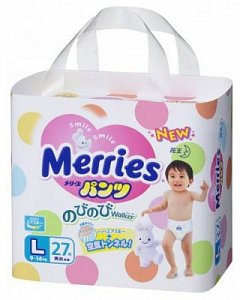 Merries Подгузники-трусики р.L 9-14 кг 27 шт.