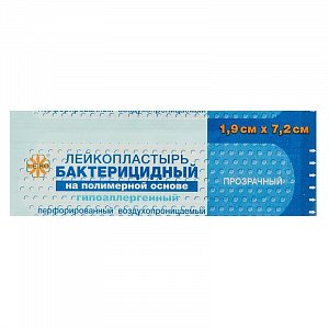 Лейкопластырь бактерицидный 1,9 смх7,2 см прозрачный на полимерной основе Leiko