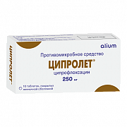 Ципролет таблетки покрытые пленочной оболочкой 250 мг 10 шт.