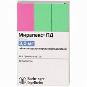 Мирапекс ПД таблетки пролонгированного действия 3мг 30 шт. Мирапекс ПД таблетки пролонгированного действия 3мг 30 шт.