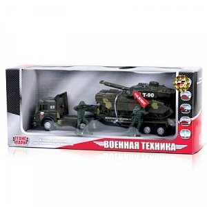 Технопарк Машина Военный трейлер с танком на прицепе со светом и звуком CT1061