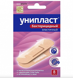 Лейкопластырь бактерицидный 1,9 см х 7,2 см 8 шт. эластичный Унипласт