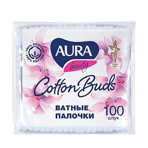 Aura Ватные палочки 100 шт. п/э упаковка