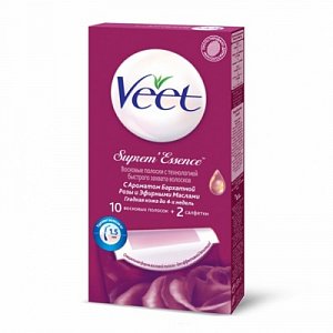 Veet Полоски восковые с ароматом бархатной розы и эфирными маслами 10 шт.