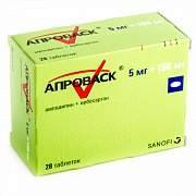 Апроваск таблетки покрытые пленочной оболочкой 5 мг+150 мг 28 шт. Апроваск таблетки покрытые пленочной оболочкой 5 мг+150 мг 28 шт.