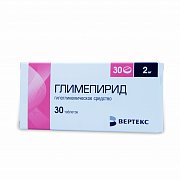 Глимепирид таблетки 2 мг 30 шт. Глимепирид таблетки 2 мг 30 шт.