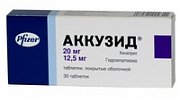 Аккузид таблетки покрытые пленочной оболочкой 20 мг+12,5 мг 30 шт. Аккузид таблетки покрытые пленочной оболочкой 20 мг+12,5 мг 30 шт.