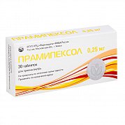Прамипексол таблетки 0,25 мг 30 шт. Прамипексол таблетки 0,25 мг 30 шт.