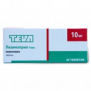 Лизиноприл-Тева таблетки 10 мг 30 шт. Лизиноприл-Тева таблетки 10 мг 30 шт.