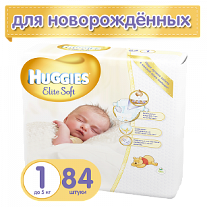 Huggies Подгузники Elite Soft до 5 кг 84 шт.