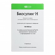 Биосулин Н суспензия для подкожного введения 100 МЕ мл картридж+шприц-ручка 3 мл 5 шт.