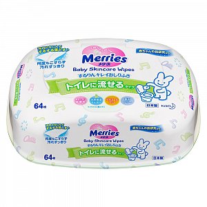 Merries Салфетки влажные Flushable 64 шт. в контейнере